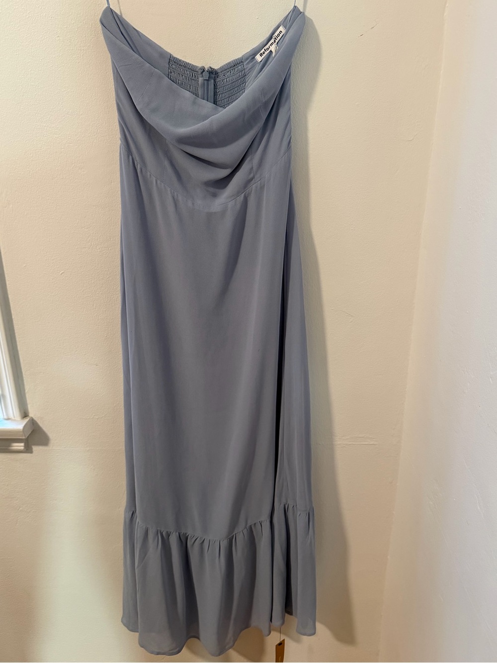 Reformation Strapless Light Blue Dress